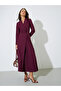 Burgundy Solid Collared Blazer Maxi Dress with Pleated Details - 3