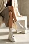 Armada White Leather (5 cm Sole) Zippered Lace-Up Thick Soled Women's Daily Boots - 5