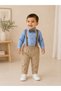 Baby Boy 100% Cotton Shirt with Bow Tie and Strap Detail, Stylish Trouser Set - 3