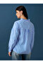 Blue Striped Long Sleeve Blouse for Women - V-Neck Comfort Fit - 3