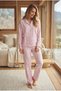 Women's Suede Fabric Front Buttoned Long Sleeve Pajama Set - 2