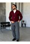 Buttoned Knitted V-Neck Cardigan m - Bordo - 4
