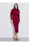 Red Solid Long Sleeve Sheath Maxi Dress