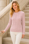 Women's Long Sleeve Round Neck Hair Braided Soft Trend Stylish Wonderful Casual Powder Knitwear Sweater