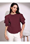 Maroon Puff Sleeve Blouse with Round Neck