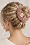 Set of 3 Daisy Detailed Plush Rubber Hair Clips (Beige, Powder, and Blue) - 6