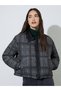 Charcoal Checked Regular Fit Padded Jacket - 3