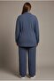 Waist-Tied, Stretchy, Crinkled Fabric, Plus Size Top-Bottom Set, Indigo - 4