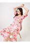 Pink Floral A-Line Midi Dress with Short Sleeves - 5