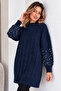 Knitwear Sweater with Pearl Detail on Sleeves K6042 Navy Blue - 2