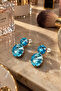Turquoise Crystal Stone Round Model Double Stone Women's Earrings - 2