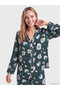Alita City with a Difference from Lcw Dream Green Floral Long Sleeve Women's Pajama Set - 2