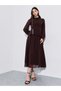 Brown Rhinestone Embellished Chiffon A-Line Maxi Dress