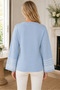 Women's Long Sleeve Round-Neck Ethnic Geometric Patterned Elegant and Stylish Casual Soft Trendy Baby Blue Knit Sweater - 3