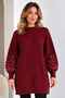 Knitwear Sweater with Pearl Detail on Sleeves K6042 Claret Red - 3