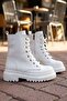 Catty White Leather (5 cm Sole) Zippered Lace-Up Thick Soled Women's Daily Boots - 6