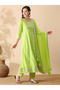 Festive Green Viscose Rayon Anarkali Kurta Set with Floral Print and Dupatta - 8