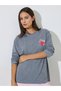 Grey Strawberry Print Long Sleeves Oversized T-Shirt