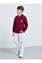 Teen Boys Burgundy Printed Polo Sweatshirt and White Joggers Set
