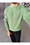 Corded Knitted Basic Oversized Knitwear Sweater m - Green - 3