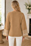 Women's Long Sleeve Round Neck Ethnic Geometric Patterned Elegant Stylish Casual Soft Trend Camel Knitwear Sweater - 3