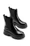 Women's Black Winter Patent Leather Elastic Non-Slip Flat Sole Chelsea Boots Kant