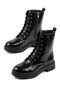Women's Black Patent Leather Lace-Up and Zippered Boots Yoru