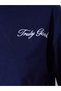 Navy Blue Slogan Embroidered Short Sleeves Oversized T-Shirt - 4