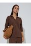 Women Coffee Brown Open Collar Knit Top and Pants Co-ords - 2