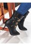 Blair Black Imported Leather Gold Buckle Detail 7 cm Thin Heel Boots Botties