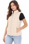 Women's Ecru Puffer Vest with Stand Collar, Zipper and Pockets, Casual Quilted Vest - 3