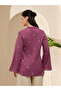 Pink V-Neck A-Line Tunic with Abstract Print and Tie-Up Detail - 3