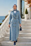 Women's Belted Buttoned Pocketed Light Blue Trench Coat - 4