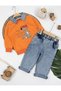 Sök Tak Polo Collar Cute Dog Printed Sweatshirt and Lycra Jeans Pants Baby Boy Top and Bottom Set