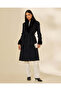 Women Black Plain Faux Fur Belted Coat