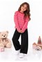 Girl's Red-Pink Striped Hooded Sweatshirt-Black Wide-Leg Sweatpants Set - 3