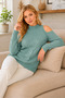 Women's Long Sleeve Turtleneck Off-Shoulder Hair Braided Soft Textured Trendy Stylish Casual Mint Knitwear Sweater - 5