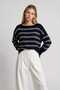 Boat Neck Striped Knitwear Sweater 4437 Lki̇0071 Dark Blue Ecru - 2