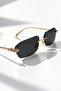 Women's Panther Detailed Crystal Cut Sunglasses Uv400 Black |   Case and Cleaning Cloth Gift Set - 4