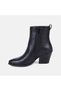 Women's Black Zippered Pointed Toe Heeled Leather Boots - 3