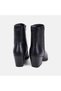 Women's Black Zippered Pointed Toe Heeled Leather Boots - 4