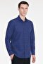 Men's Navy Blue Cotton Slim Fit Small Italian Collar Printed Shirt - 3