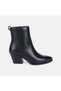 Women's Black Zippered Pointed Toe Heeled Leather Boots - 2