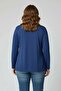 Accessory Detailed Asymmetrical Cut Plus Size Knitwear Blouse Navy Blue - 4