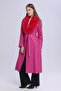 Women's Plush Collar Leather Look Long Coat - 2