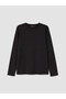 Two Mt Shop Quality Lcw Petite Black Combed Cotton Plain Loose & Generous Long Sleeve Women's T-Shirt - 3