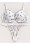 Women's Lilac Embossed Floral Patterned Supported Bra Set (Slim Fit)