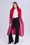 Women's Plush Collar Leather Look Long Coat - 8