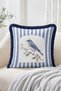 Decorative 4-Piece Fringed-Tasseled Throw Pillow Cover with Butterfly, Bird, Dragonfly and Flower Patterns and Blue Stripes - 5