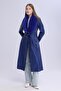 Women's Plush Collar Leather Look Long Coat - 2